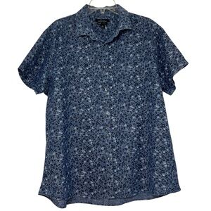 MARC ANTHONY Men Shirt 2XL XXL Linen Blend Luxury SLIM FIT Blue Floral Button Up